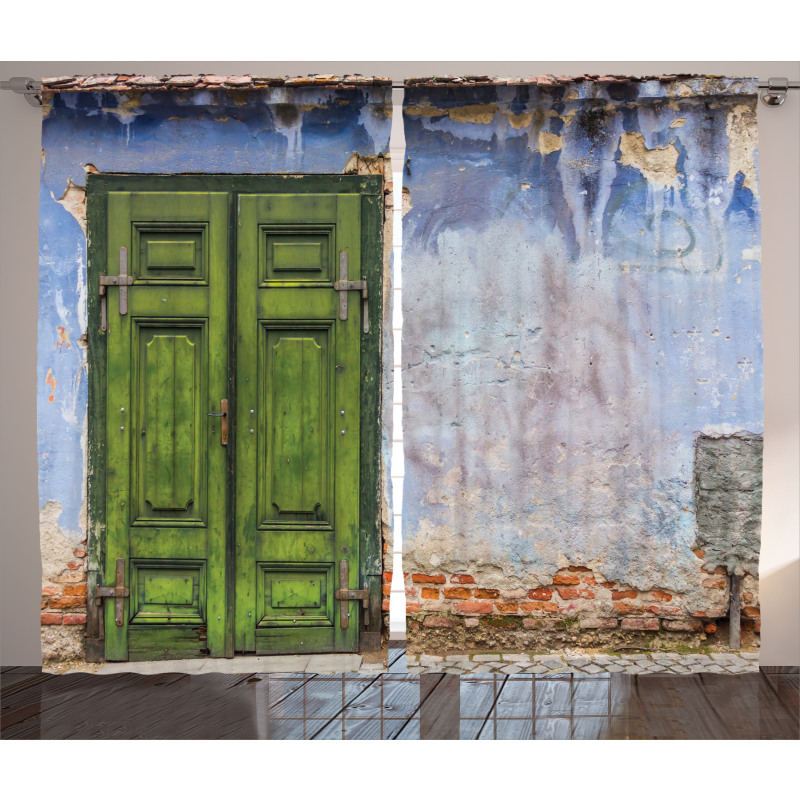 Colored House Old Door Curtain