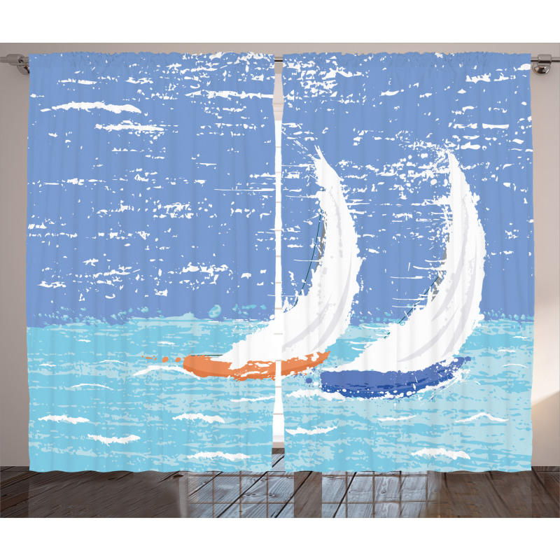 Grunge Sailboats Ocean Curtain