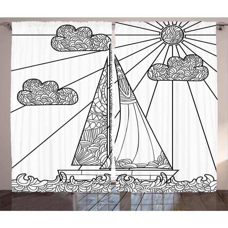 Doodle Boat on Waves Curtain