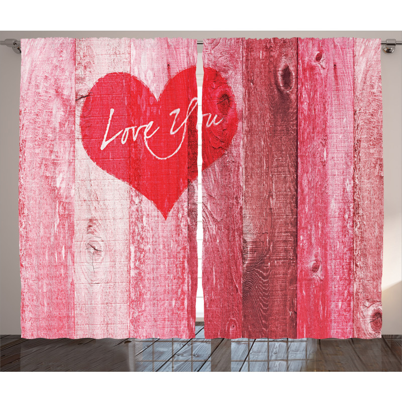 Heart on Wooden Board Curtain