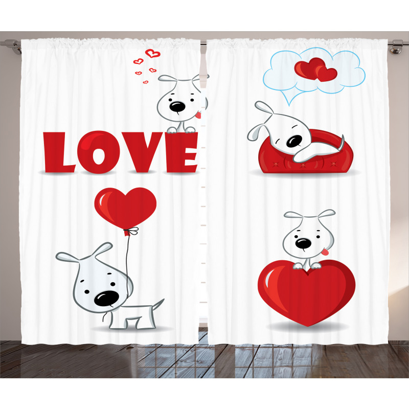 Funny Dog with Hearts Curtain