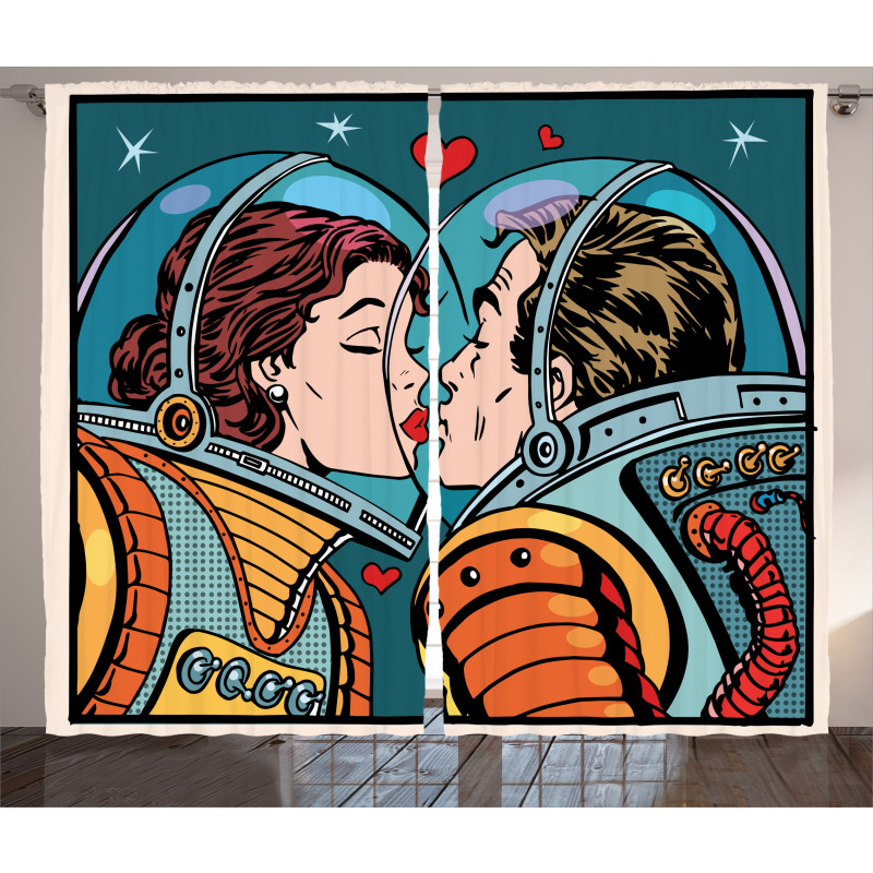 Cartoon Kiss in Space Curtain