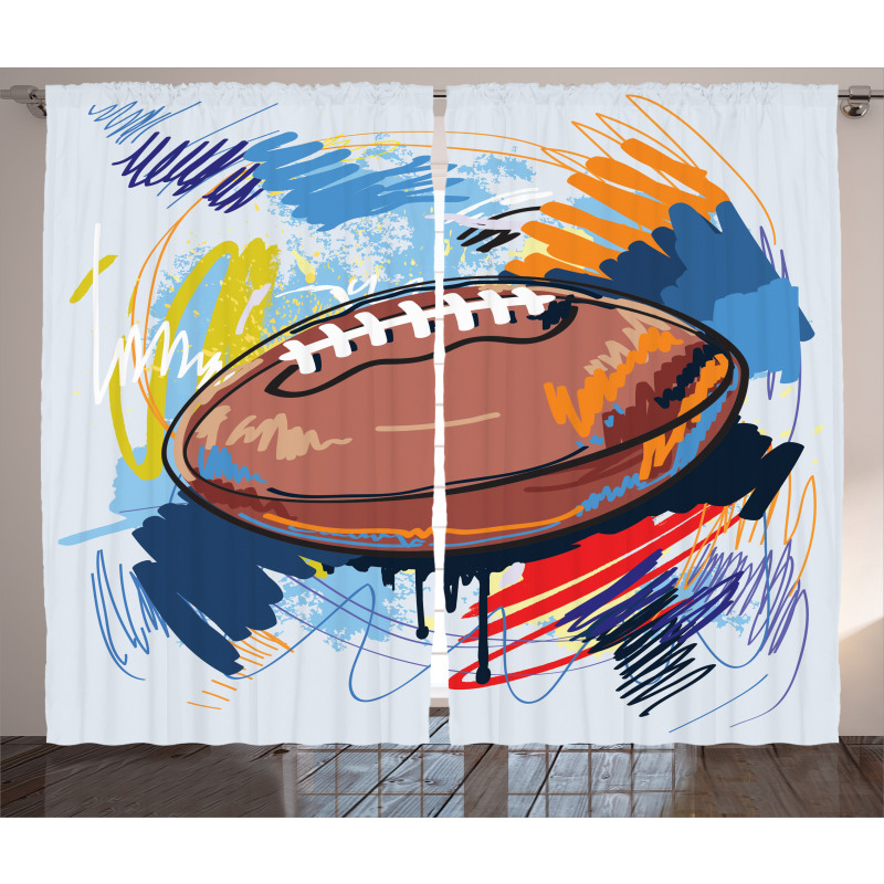Rugby Ball Doodle Art Curtain