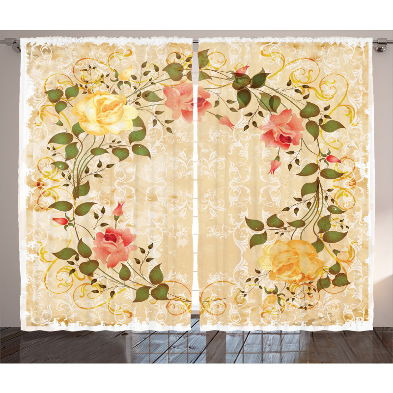 Leaves Roses Floral Curtain