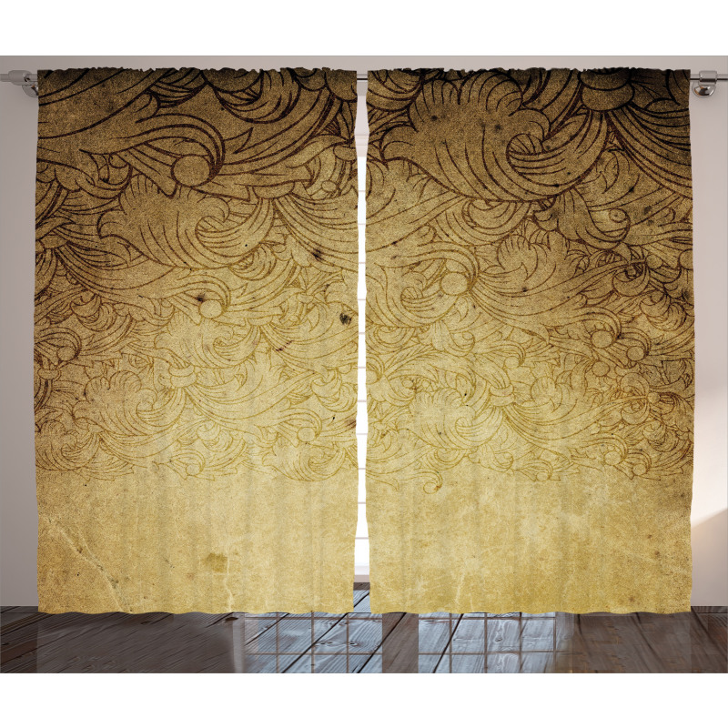 Brown Floral Ornaments Curtain