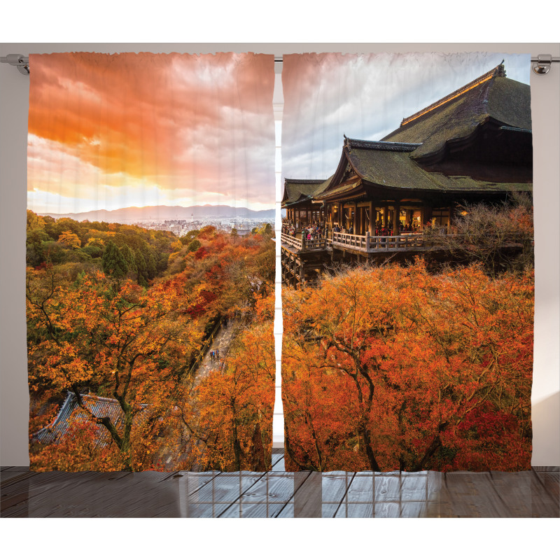Japanese Building in Fall Curtain