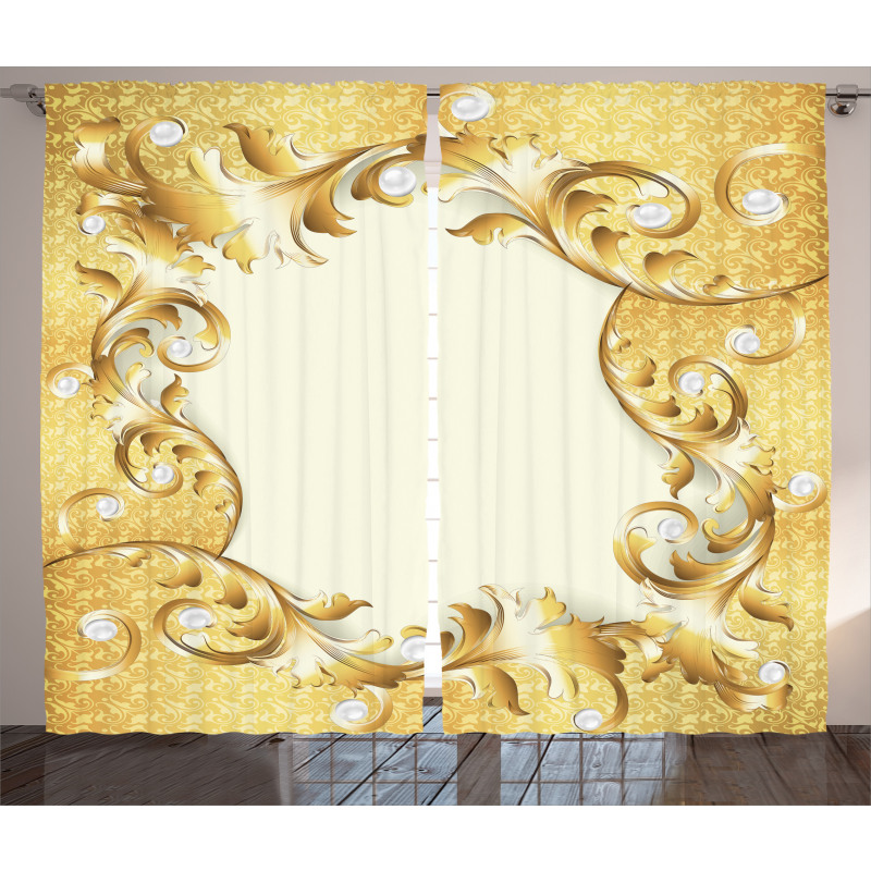 Golden Floral Ornament Curtain