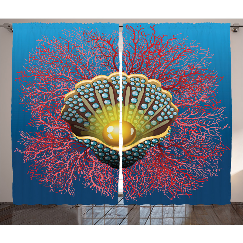 Coral Nautical Artwork Curtain