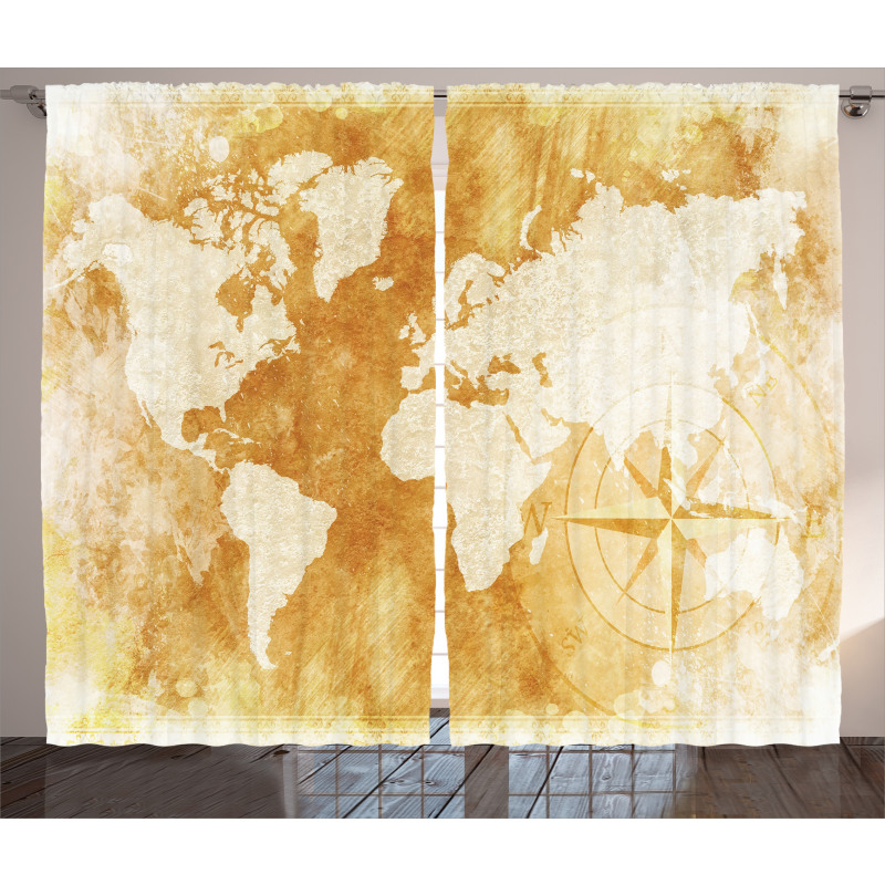 Old Fashioned World Map Curtain