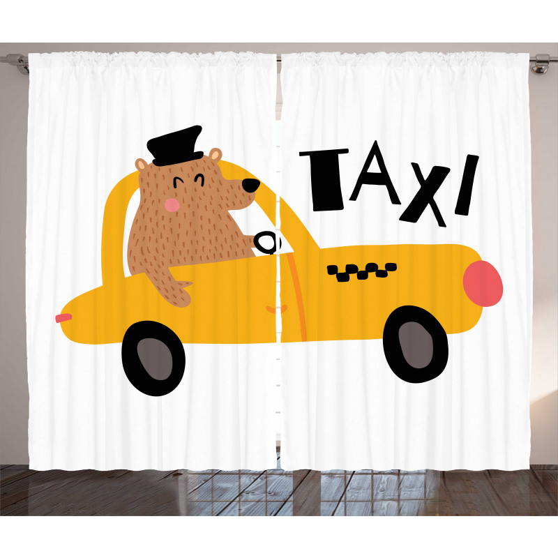 Taxi Perde Çocuksu Grafik Tatlı Hayvancık Yazılı Desen