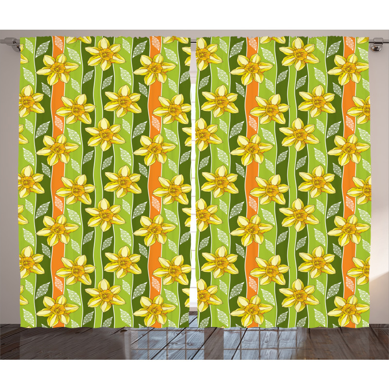 Narcissus Flower Ornate Curtain