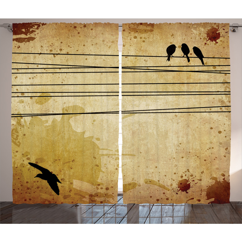 Birds on Cable Grunge Curtain