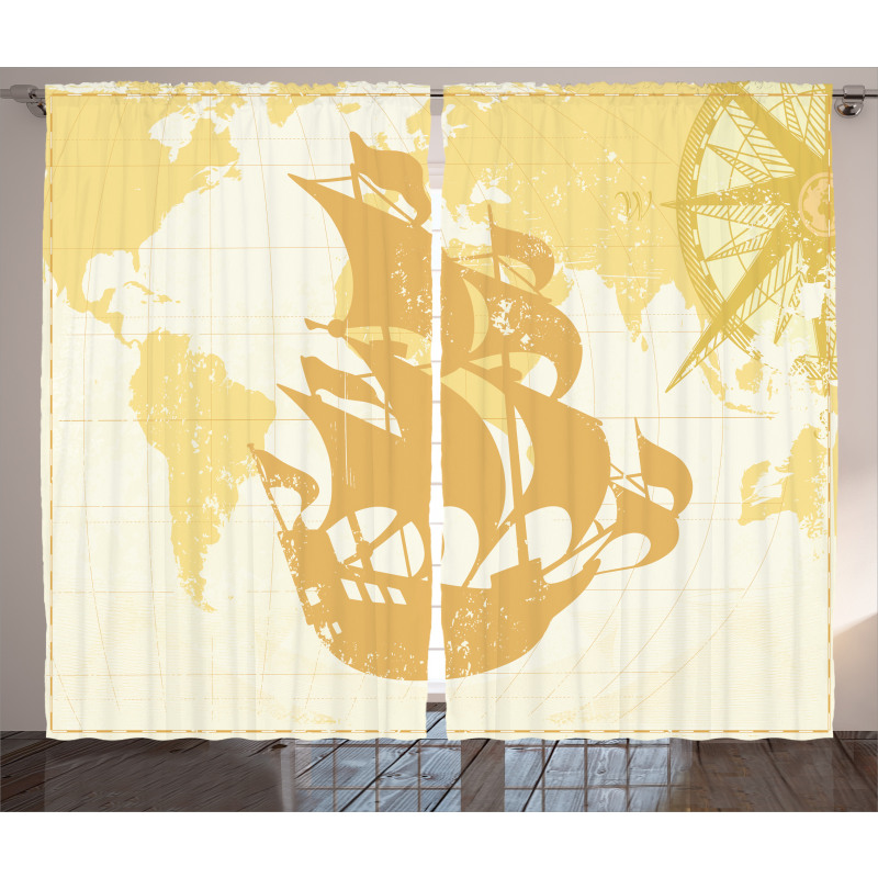 Old World Map Sailboat Curtain