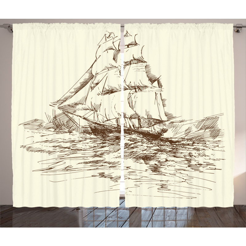 Hand Drawn Ship Curtain