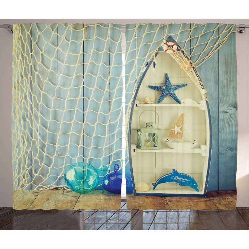 Aquatic Objects Boats Curtain