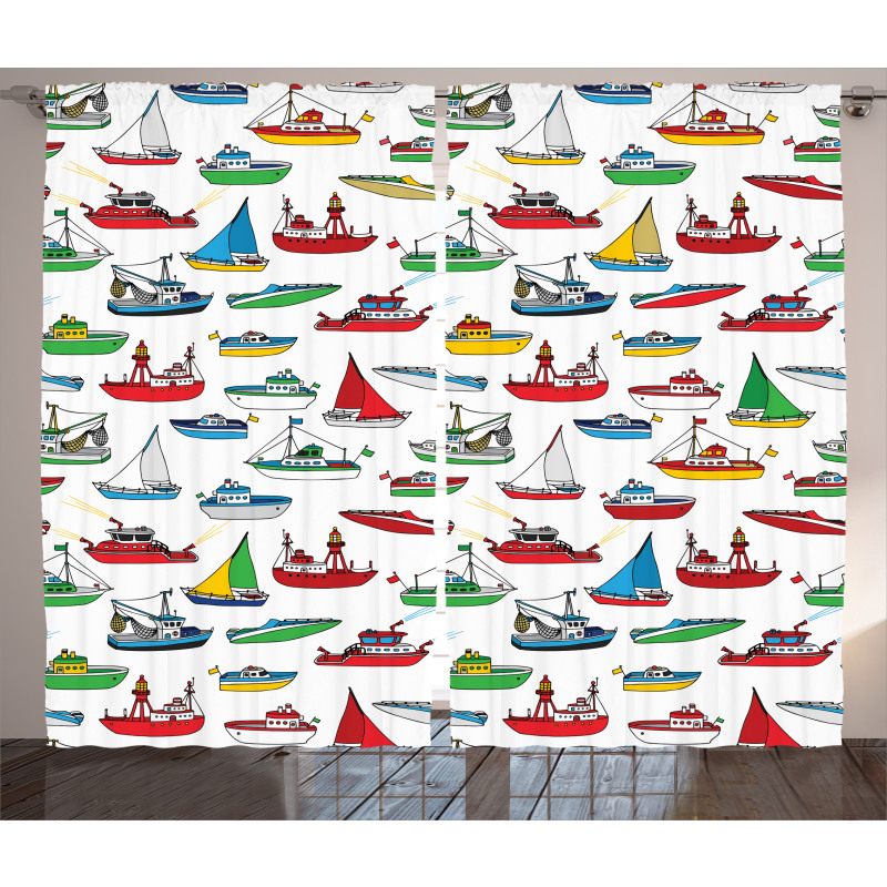 Cartoon Fishing Boats Curtain