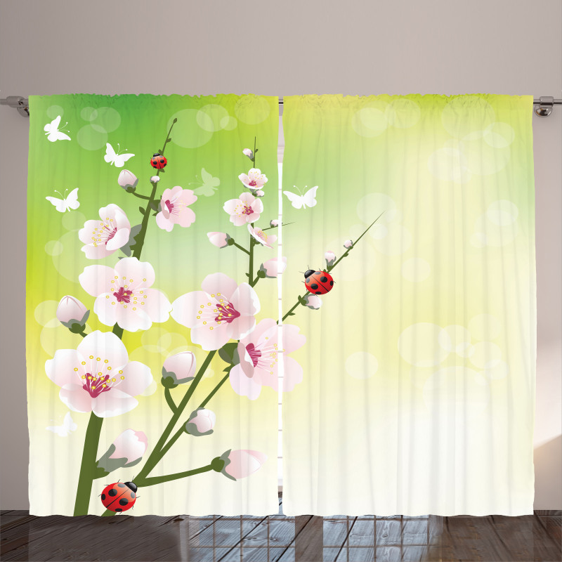 Blossoms Ladybugs Spring Curtain