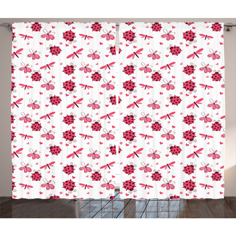 Dragonfly Ladybugs Hearts Curtain