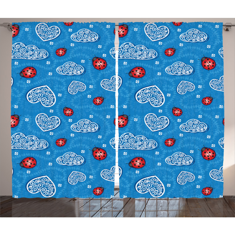 Ladybugs Hearts Clouds Curtain