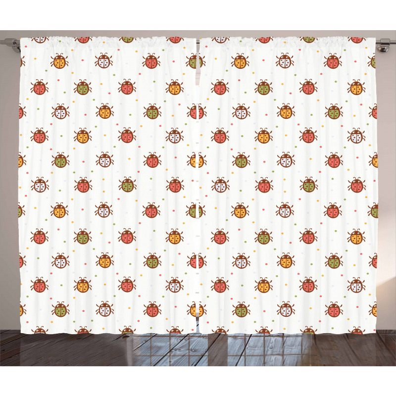 Pastel Colored Ladybugs Curtain