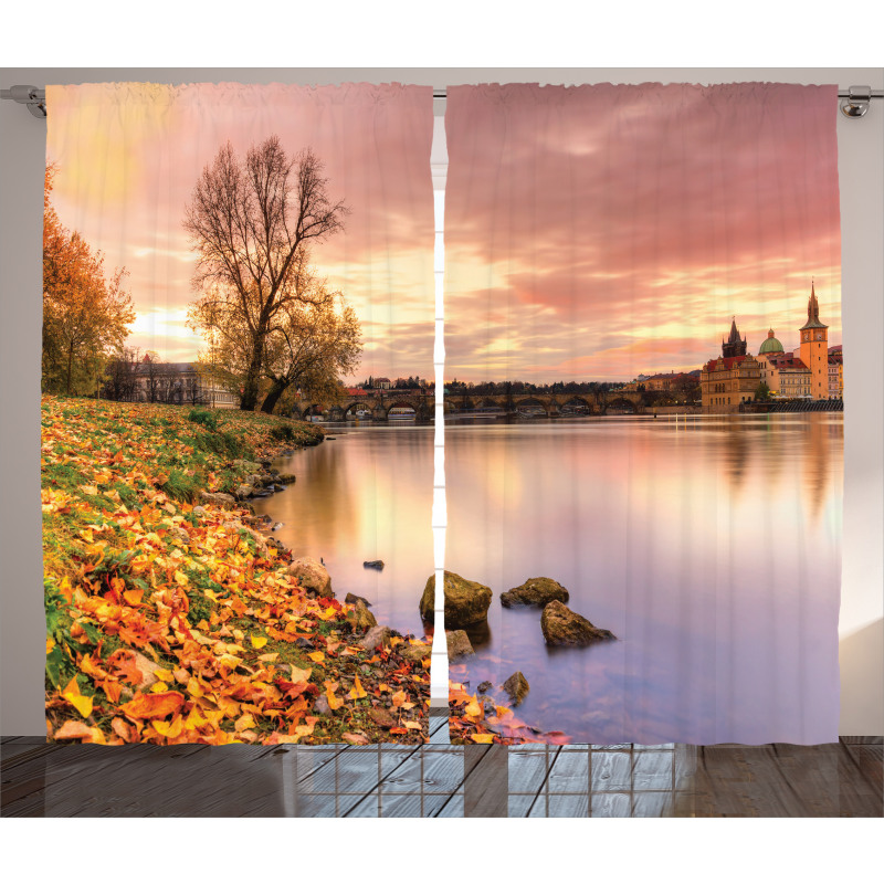 Prague Riverside Autumn Curtain