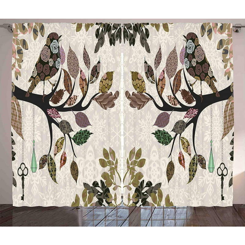 Spring Floral Birds French Curtain