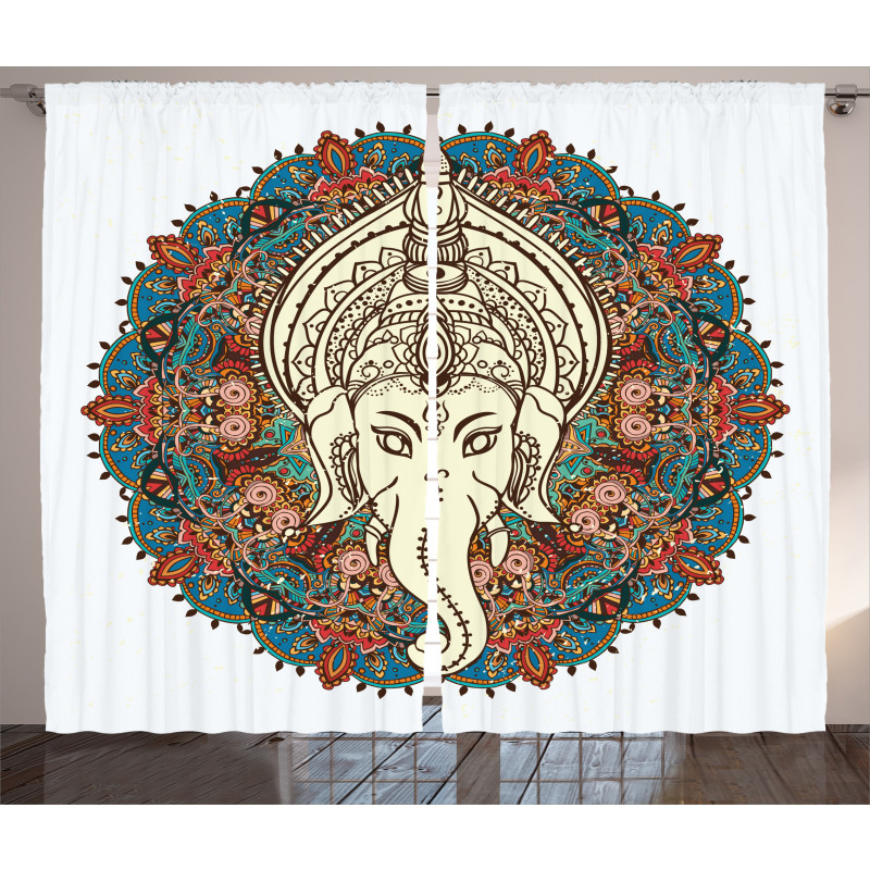 Mandala Floral Elephant Curtain