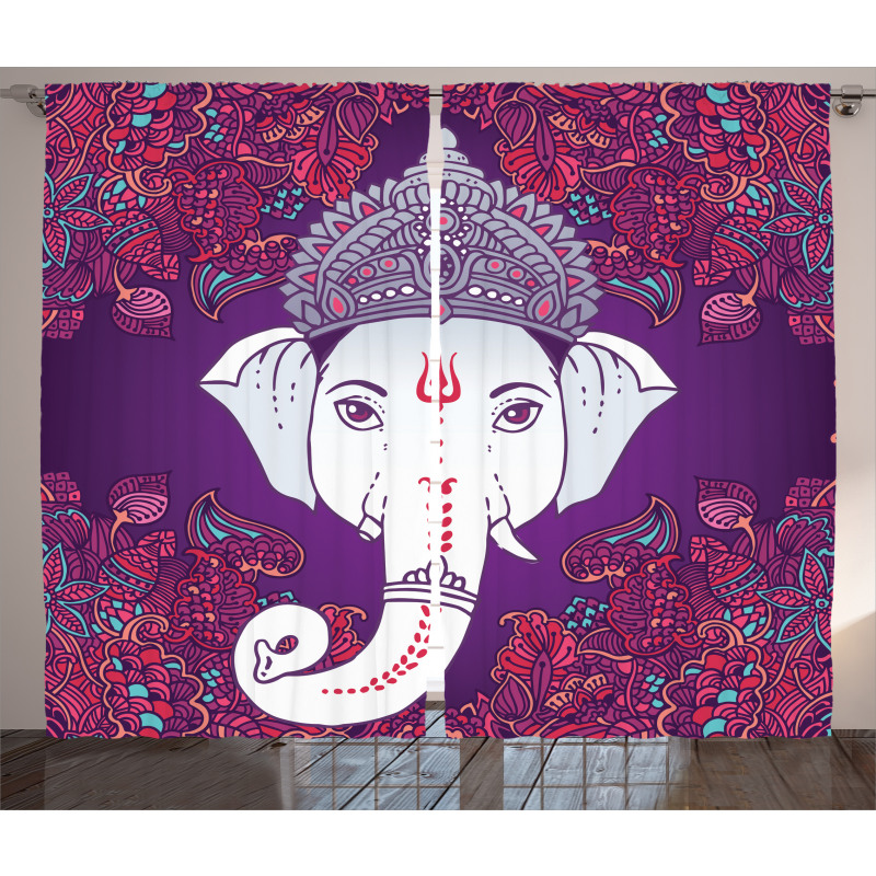 Elephant Floral Design Curtain