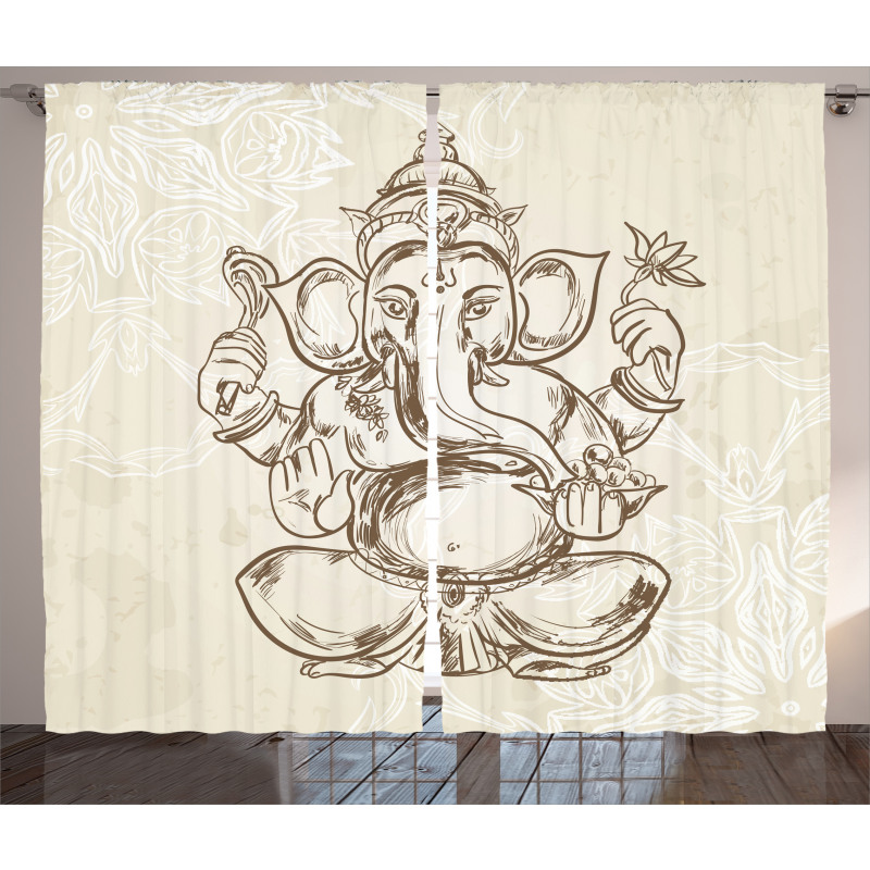Elephant Artful Sketch Curtain