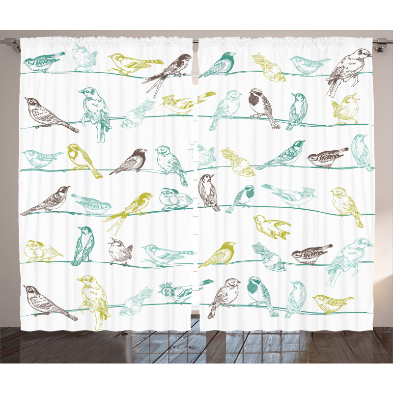 Birds Sitting on Wires Curtain