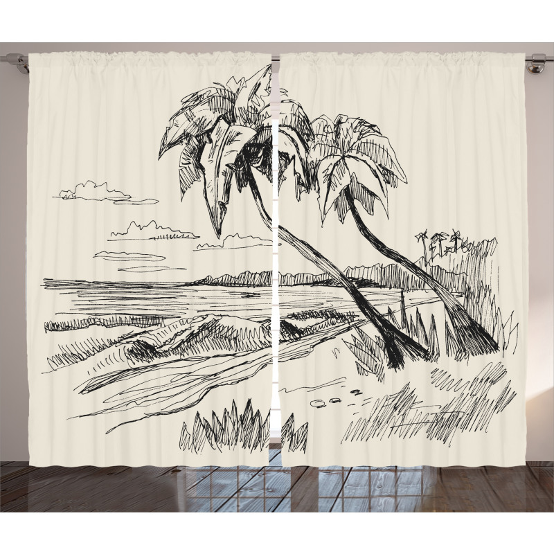 Tropical Beach Sketch Curtain