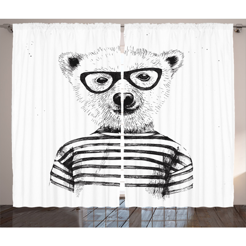Bear in Glasses Fun Curtain