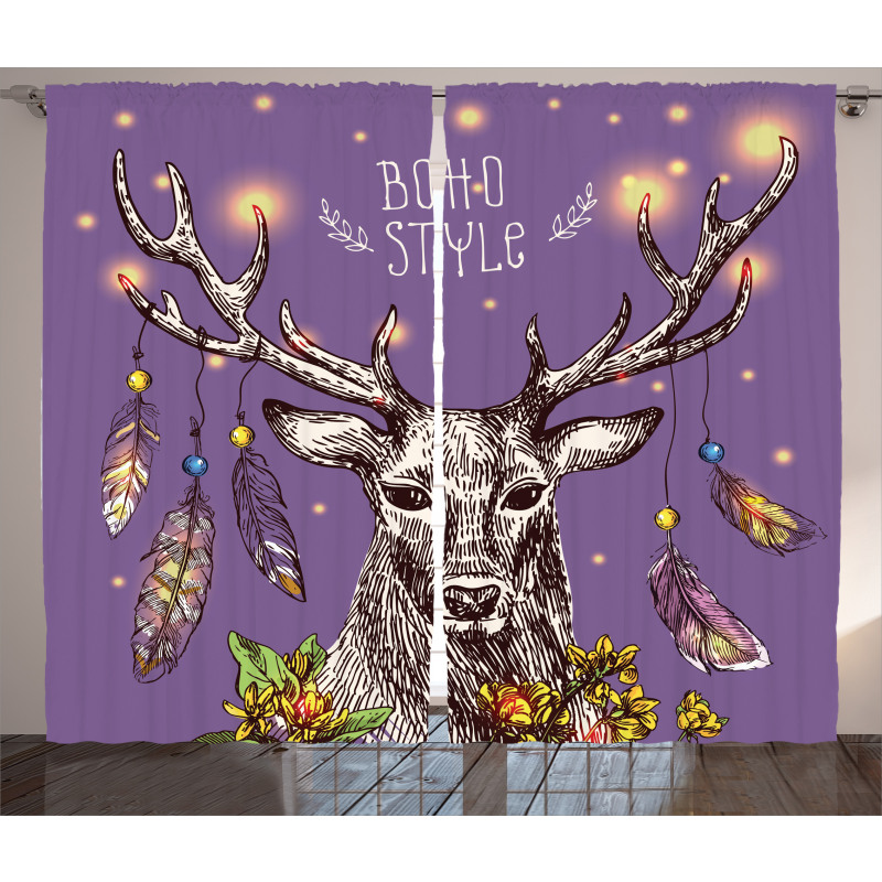 Wild Rein Deer Hand Drawn Curtain