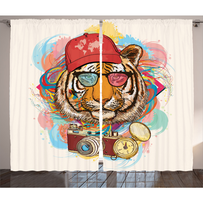 Hipster Tiger Sunglasses Curtain