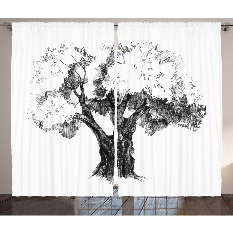 Olive Tree Retro Nature Curtain