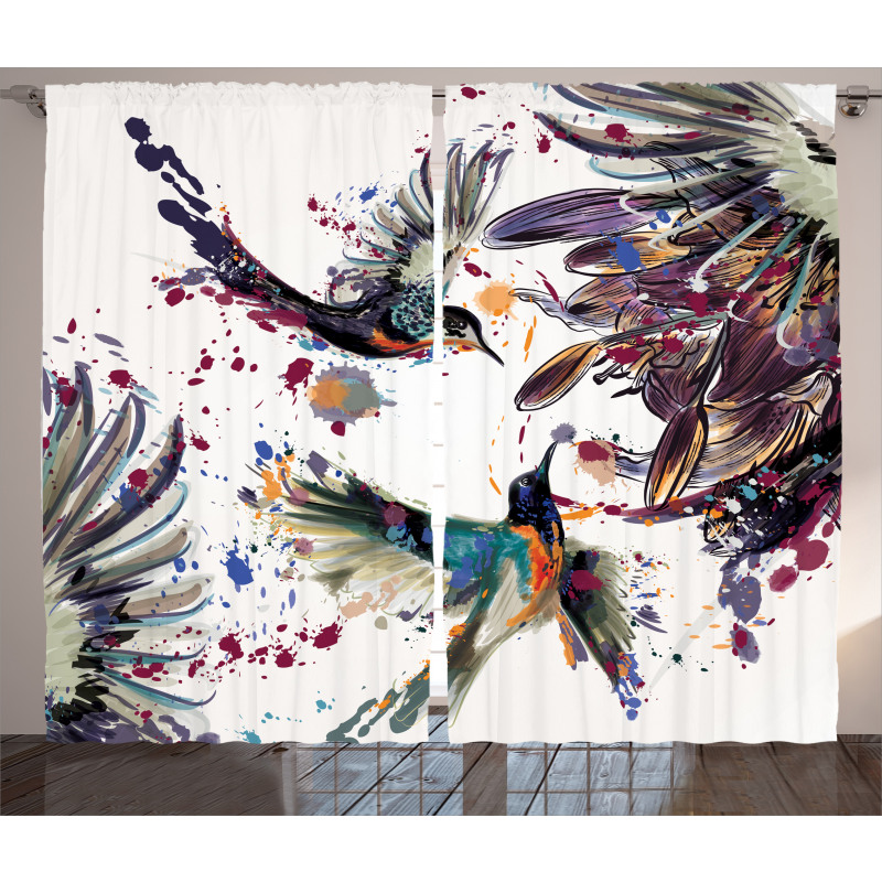 Lily Birds Watercolor Curtain