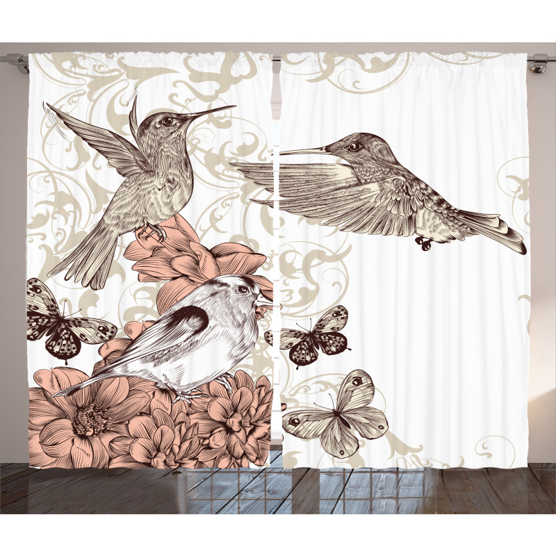 Birds Butterflies Art Curtain