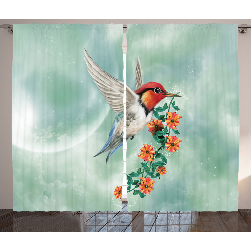 Bird with Flower Branch Curtain