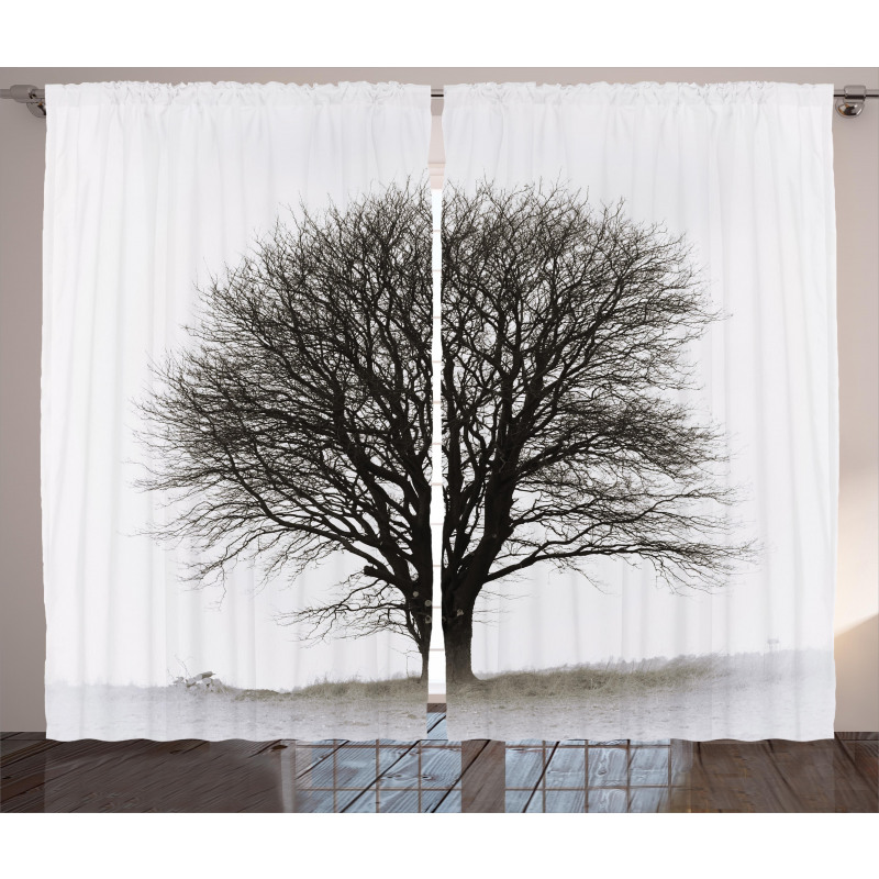 Fall Tree Monochrome Art Curtain