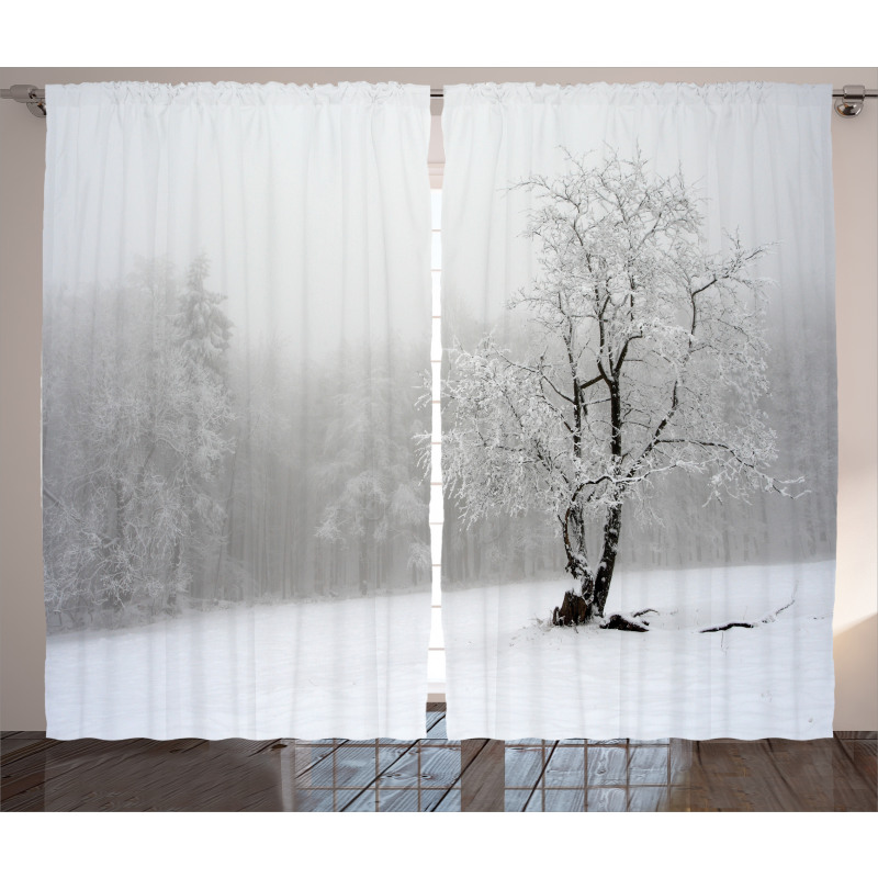 Winter Snowy Forest Cold Curtain