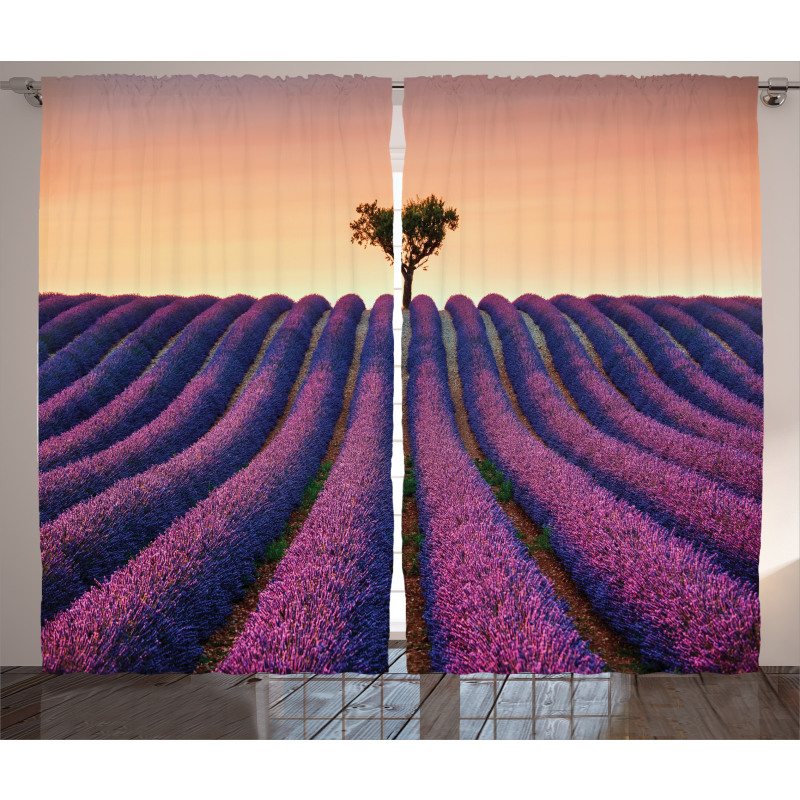 Lavender Flowers Field Curtain