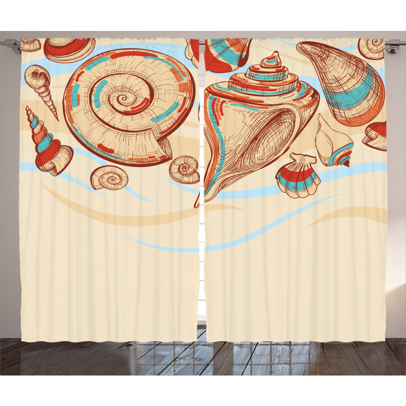 Seashells Pastel Colored Curtain