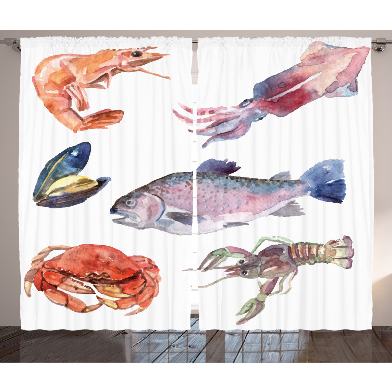 Sea Animals Watercolor Curtain