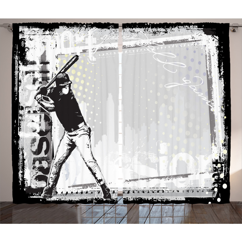 Baseball Sketch Art Curtain