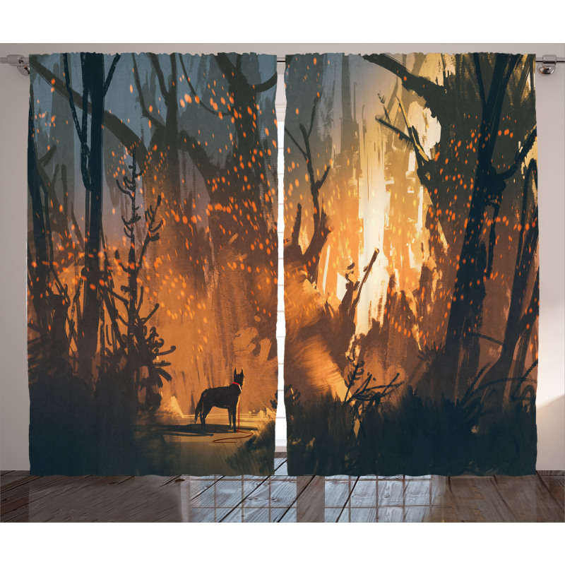 Lost Dog in Forest Art Curtain