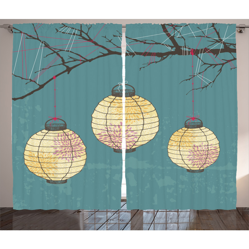 Lanterns Hanging on Tree Curtain