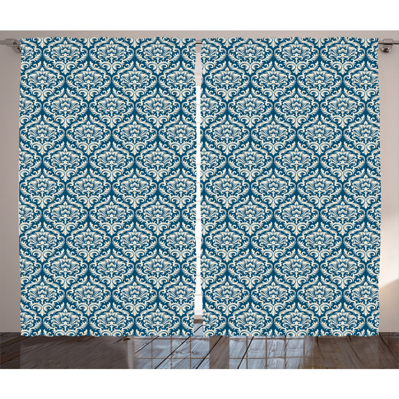 Blue Floral Pattern Curtain