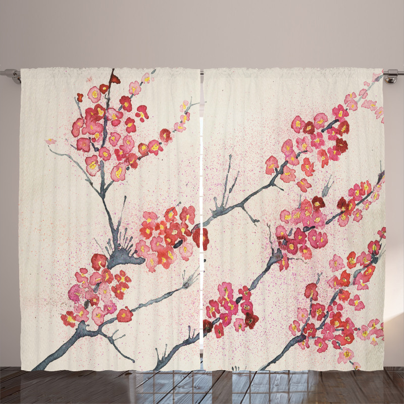 Vintage Sakura Flowers Curtain