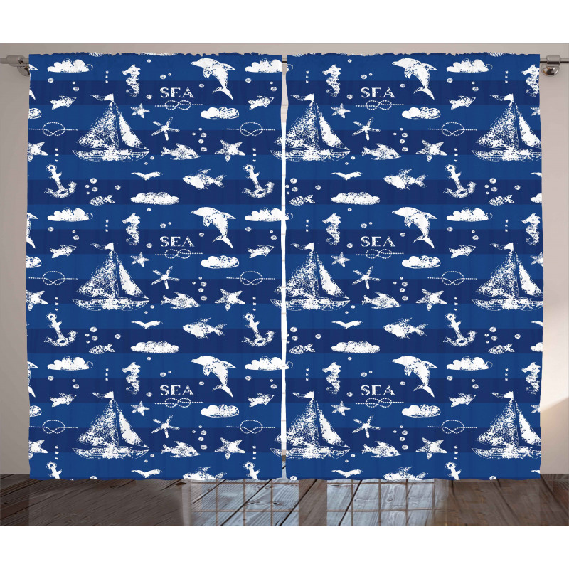 Grunge Anchor Ship Curtain