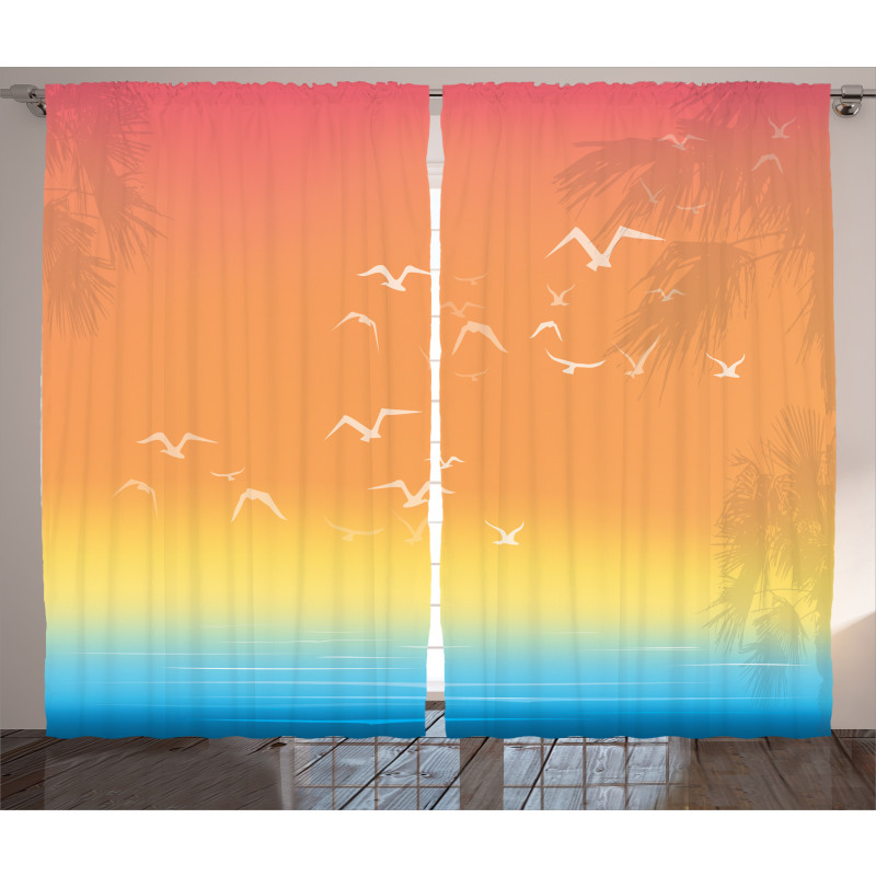 Seagull Palm Trees Sun Curtain